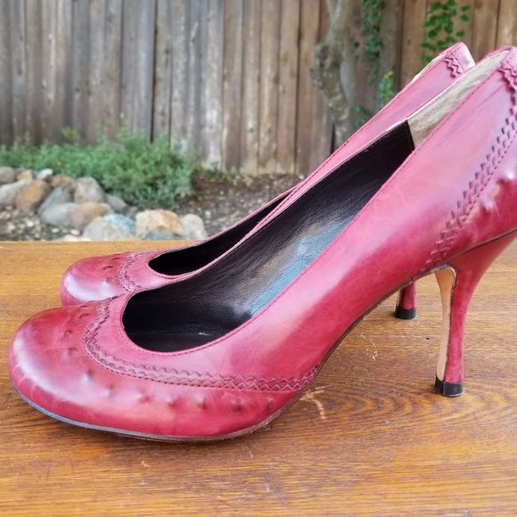 Max Studio Round Toe 1930's Style Raspberry Red Leather Pumps Women's Size 7.5 - Picture 4 of 10